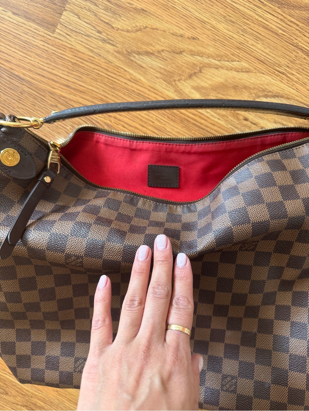 Louis Vuitton Brown Damier Hobo with Red Interior - Picture 3 of 10